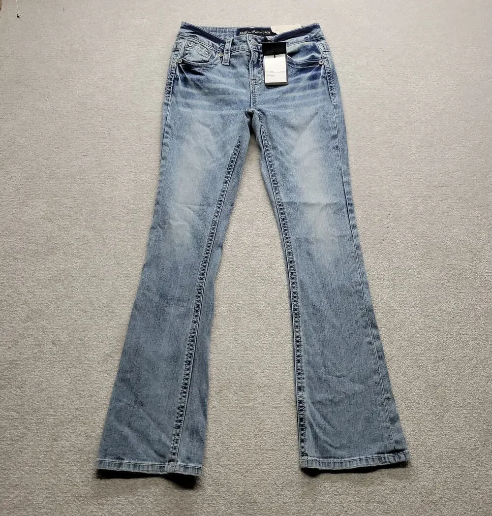 Stella In Dreams Womens Bootcut Jeans Size 5/27 Mid Rise Embellished Pockets